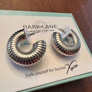 Park Lane Embraceable Shiny Silver Ribbed Chunky Hoops, New